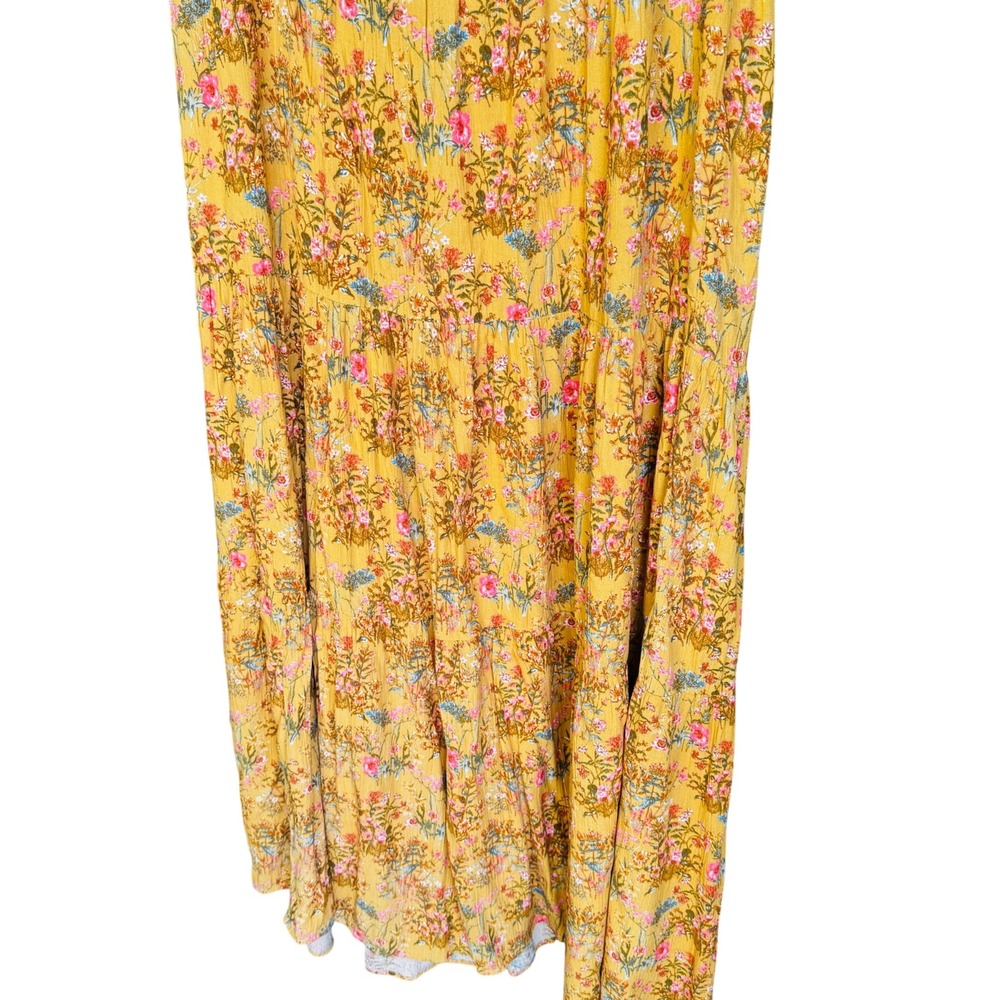 Wonderly 2X Mustard Floral Maxi Dress Cottagecore Boho Tiered Cap Sleeve Rayon - Picture 3 of 13